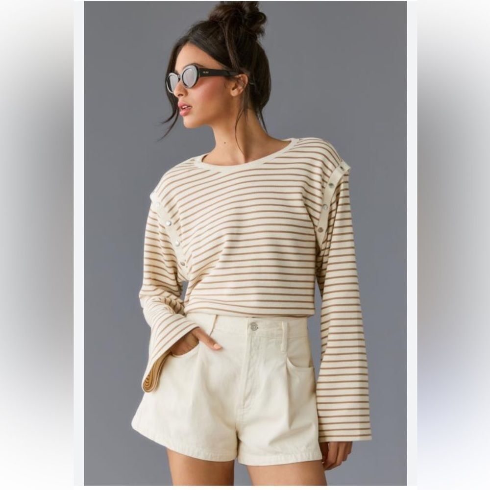 By Anthropologie Maeve Slouchy Striped Long-Sleeve Tee Extra Small